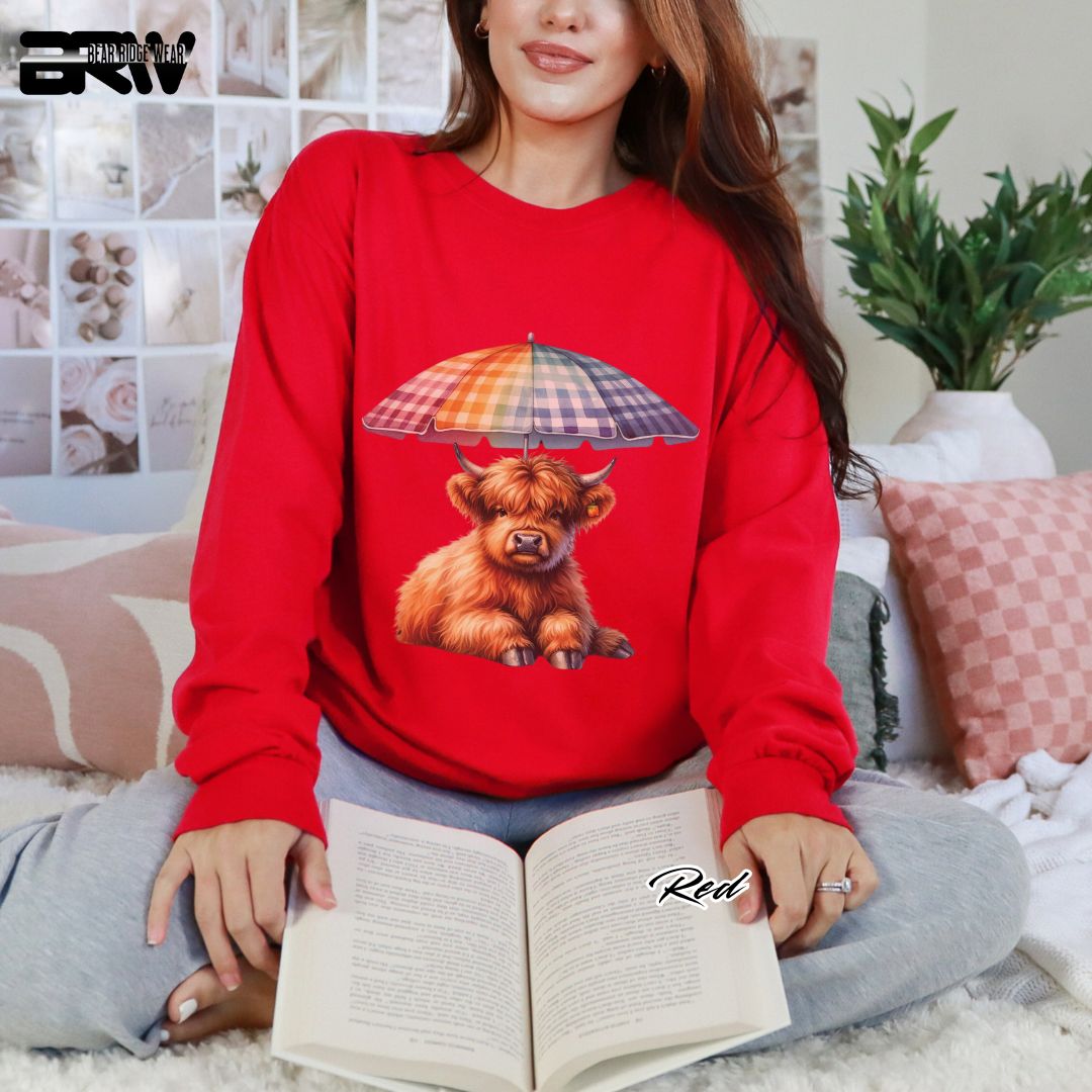 'Highland Cow-Umbrella' Summer Long Sleeve Tee