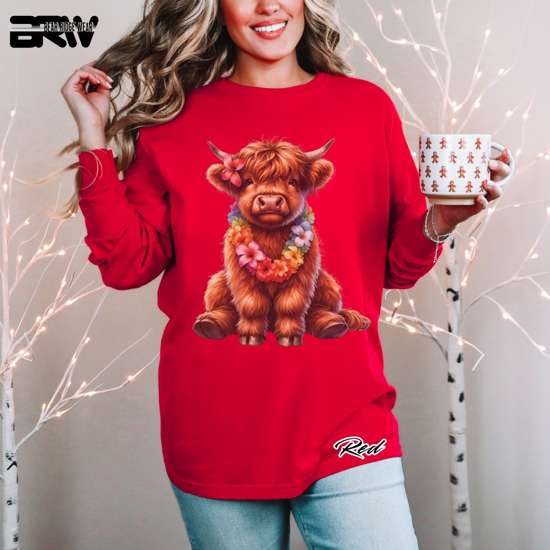 'Highland Cow-Lei' Summer Long Sleeve Tee