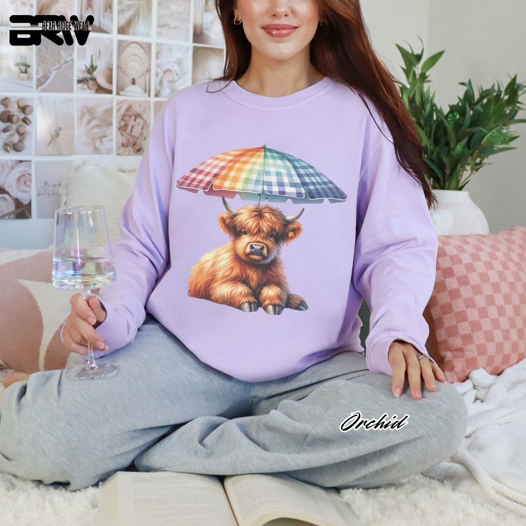 'Highland Cow-Umbrella' Summer Long Sleeve Tee