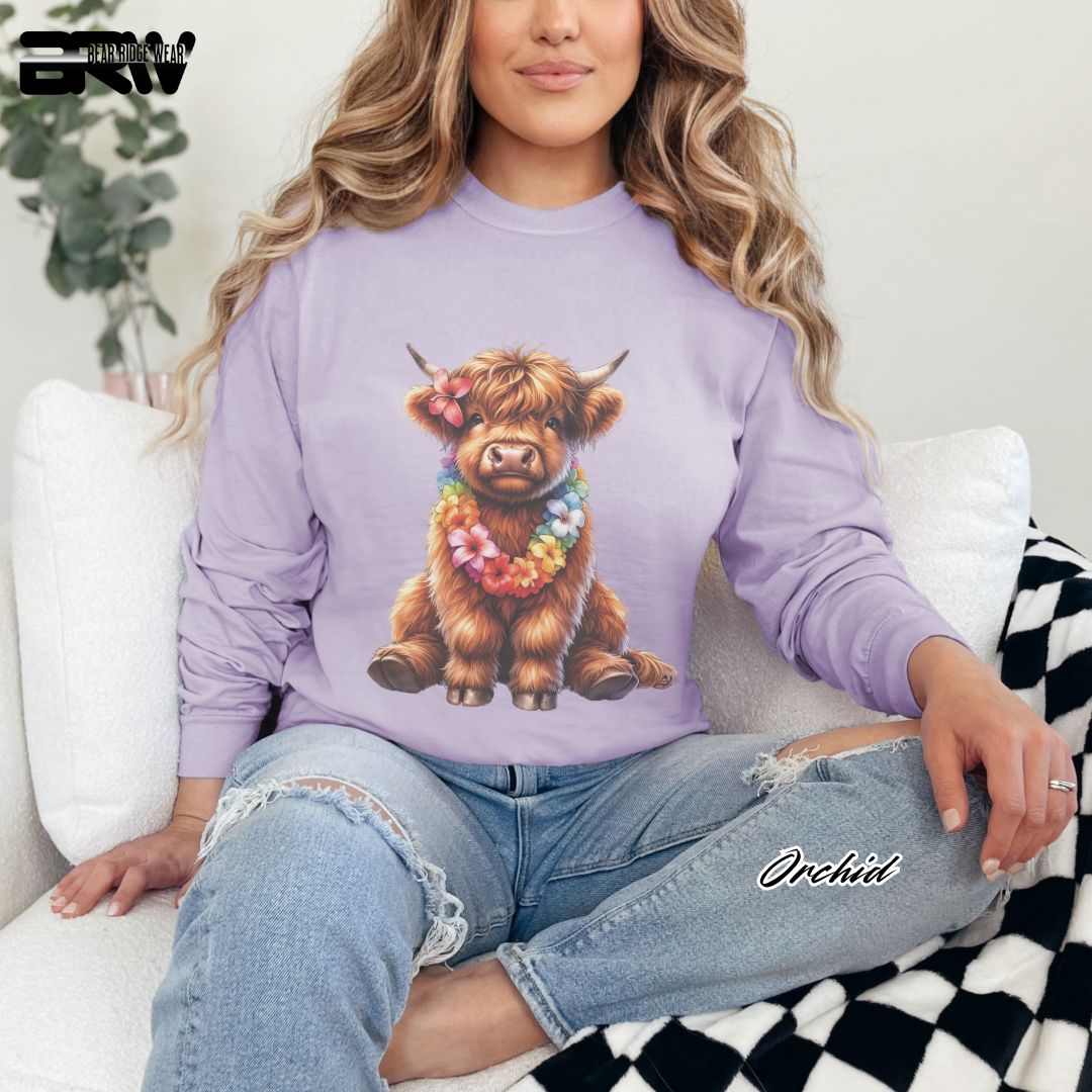 'Highland Cow-Lei' Summer Long Sleeve Tee