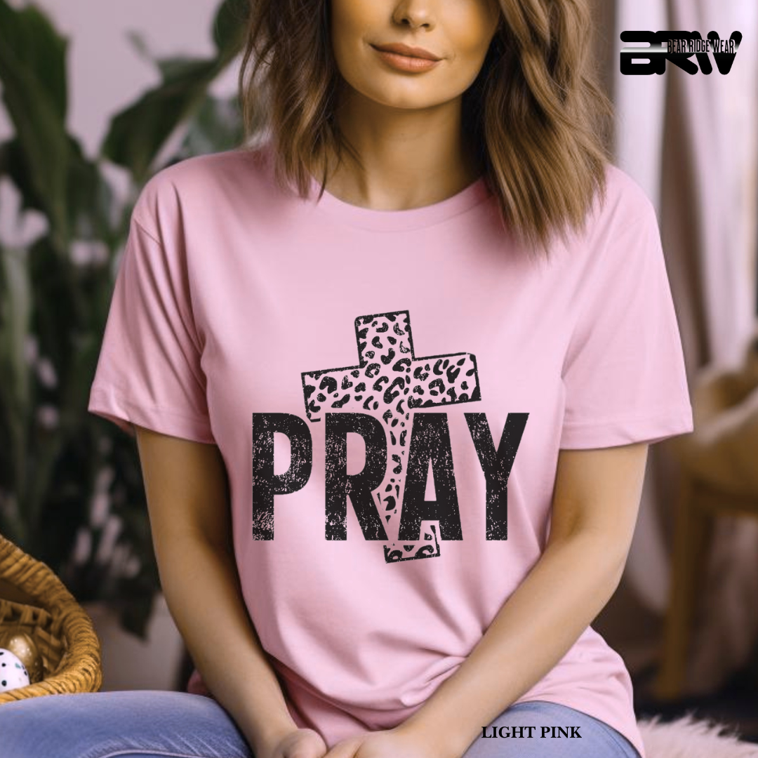 'Pray With Leopard Cross' Faith Tee