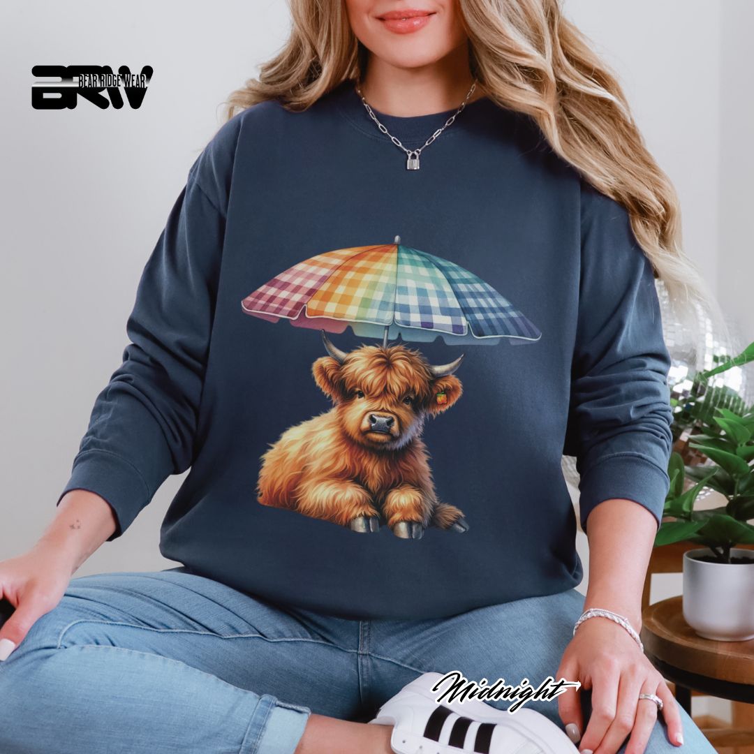 'Highland Cow-Umbrella' Summer Long Sleeve Tee