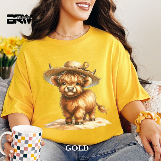 'Highland Cow-Sun Hat' 2 Summer Tee