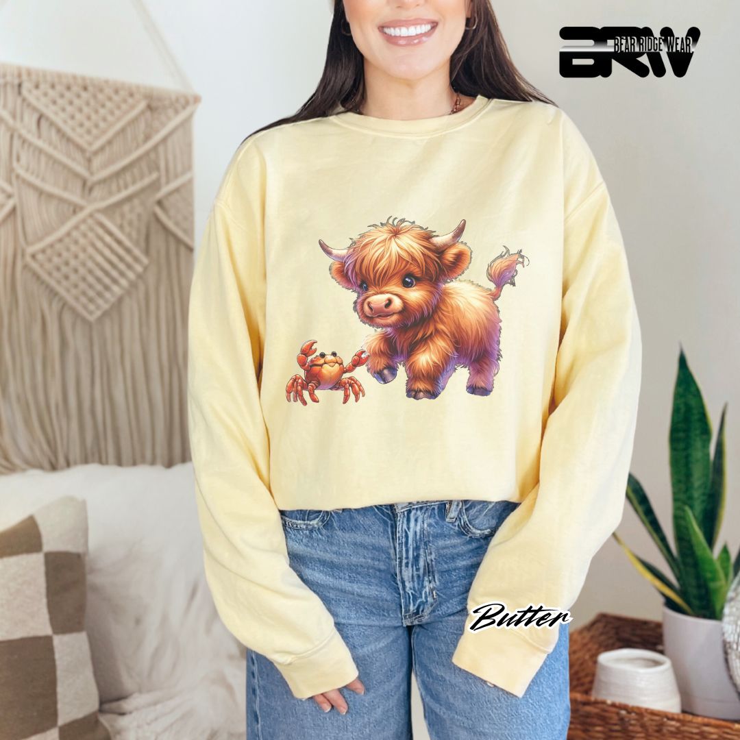 'Highland Cow-Crab' Summer Long Sleeve Tee