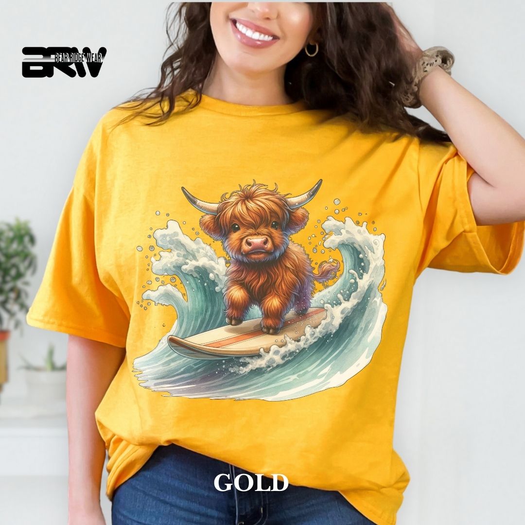 'Highland Cow-Surfing' 2 Summer Tee