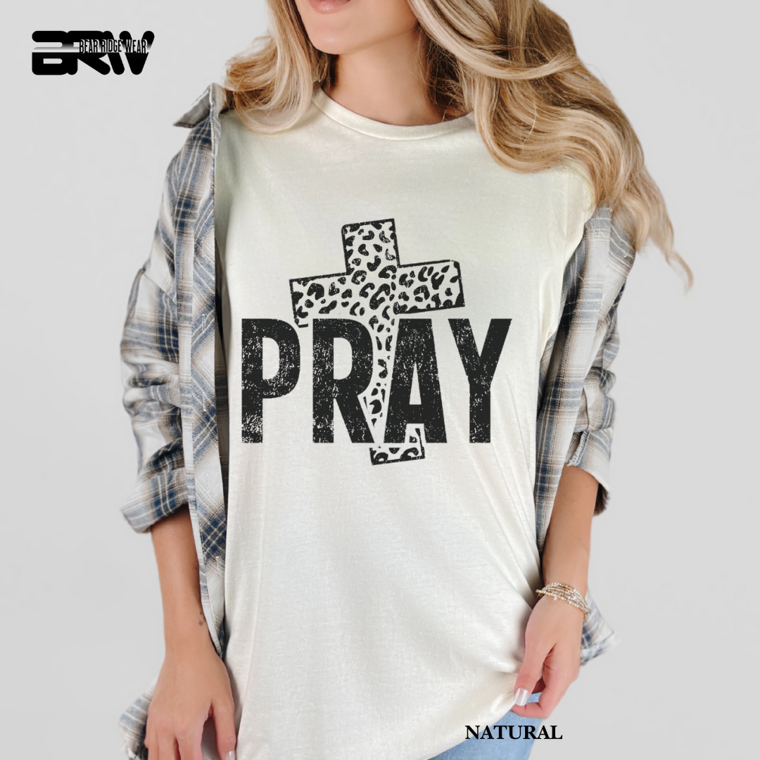 'Pray With Leopard Cross' Faith Tee