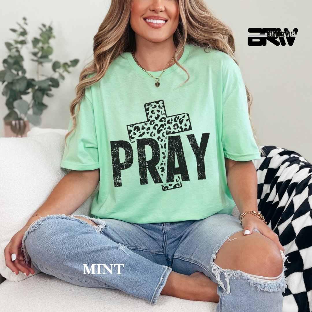 'Pray With Leopard Cross' Faith Tee