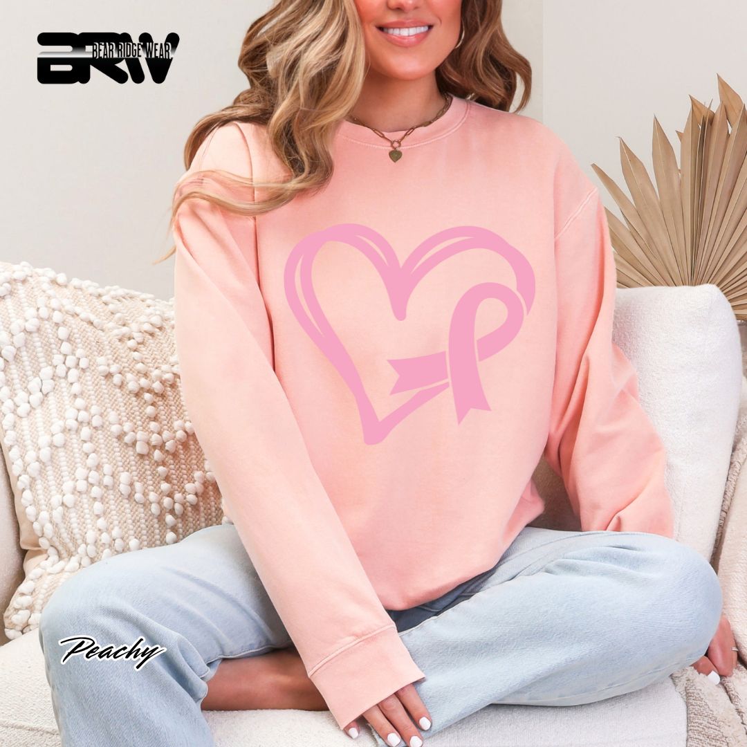 'Pink Heart With Ribbon' Awareness Crewneck Sweatshirt