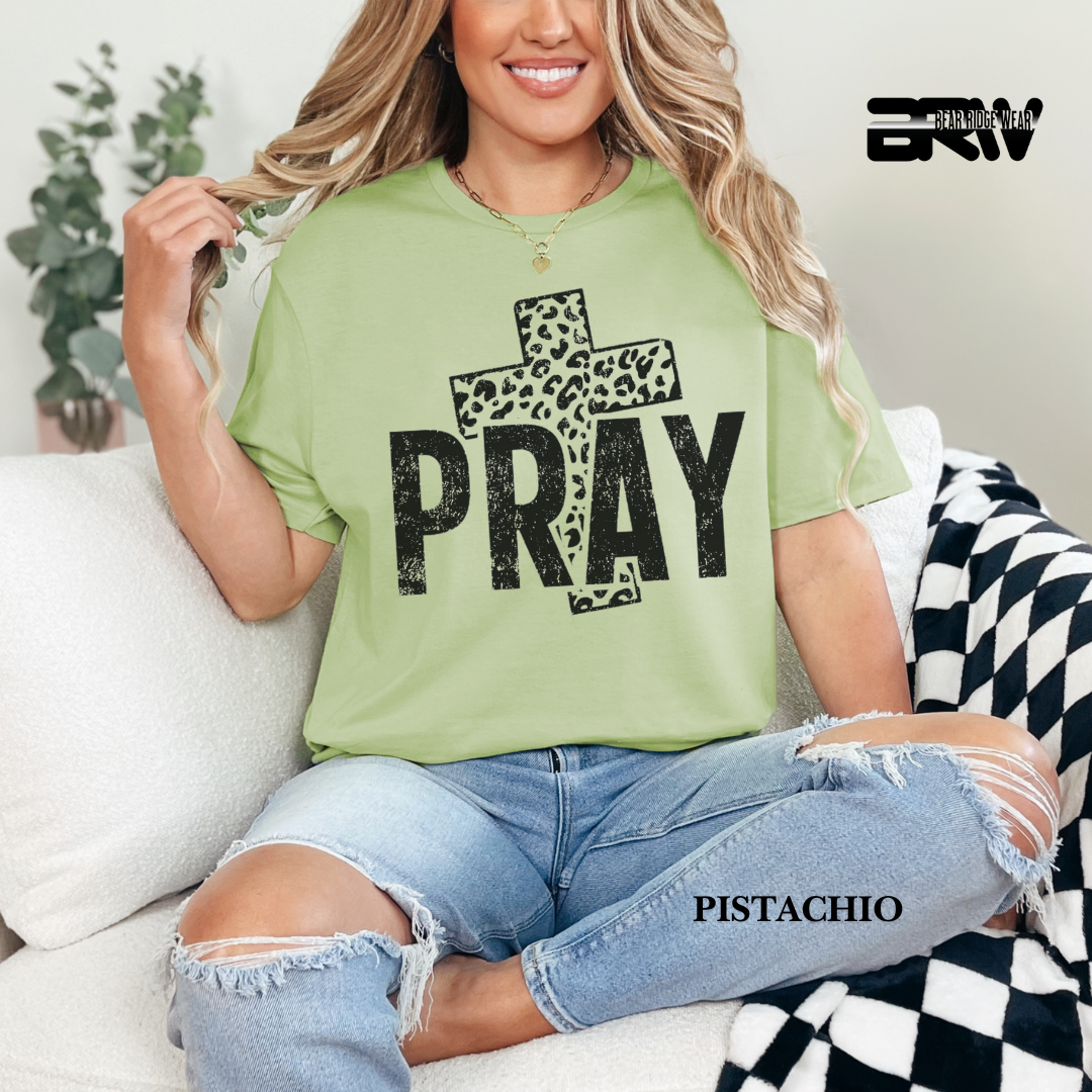 'Pray With Leopard Cross' Faith Tee