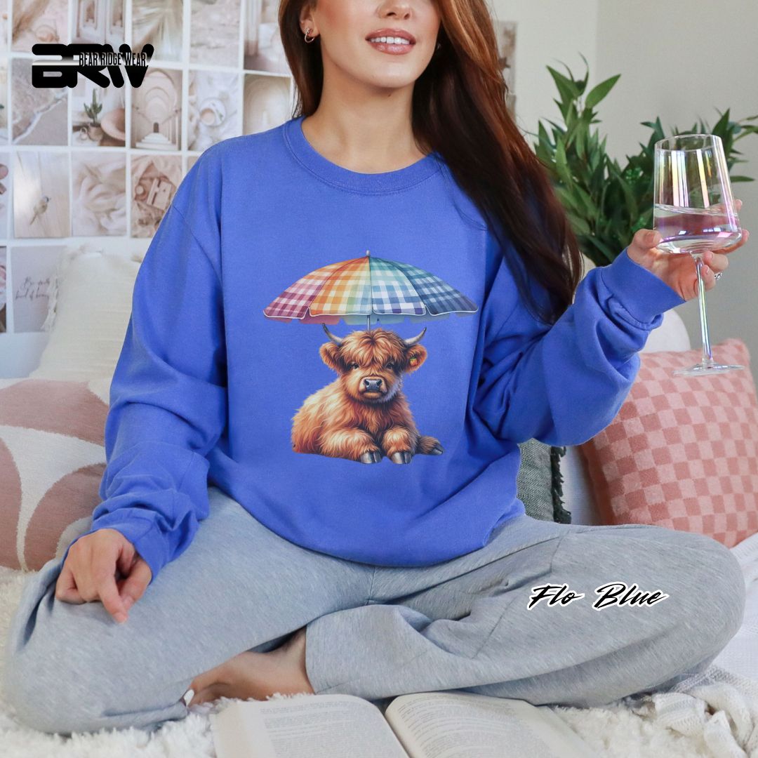'Highland Cow-Umbrella' Summer Long Sleeve Tee
