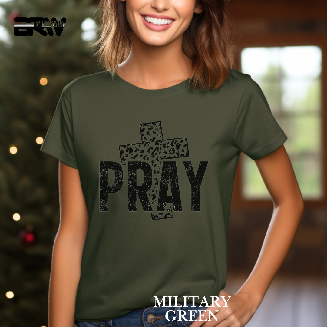'Pray With Leopard Cross' Faith Tee
