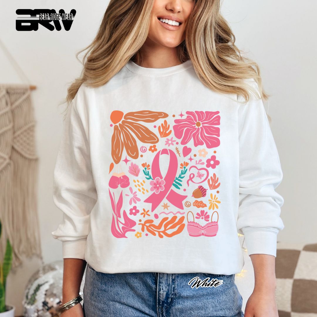 'Ribbon With Flowers Around' Awareness Crewneck Sweatshirt