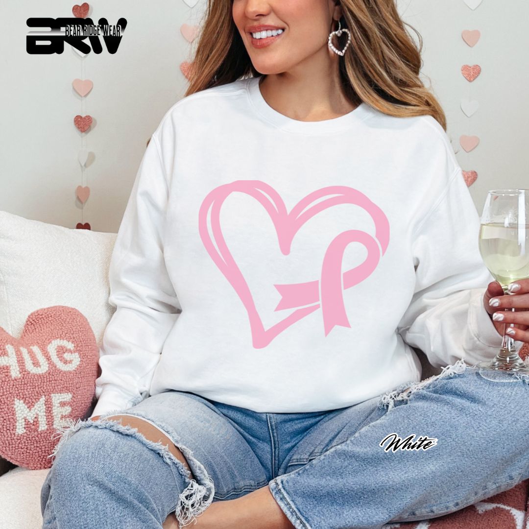 'Pink Heart With Ribbon' Awareness Crewneck Sweatshirt