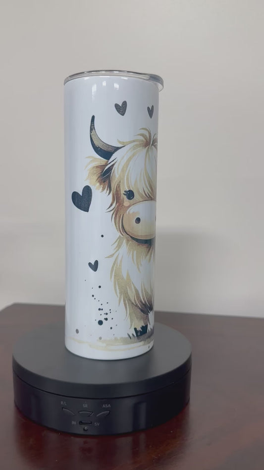 Highland Cow with Hearts Tumbler